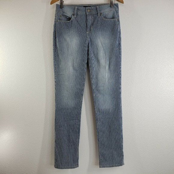 NYDJ Womens Jeans Legging Ankle Skinny Blue White Stripe Lift Tuck‎ Size 4 - Picture 4 of 12